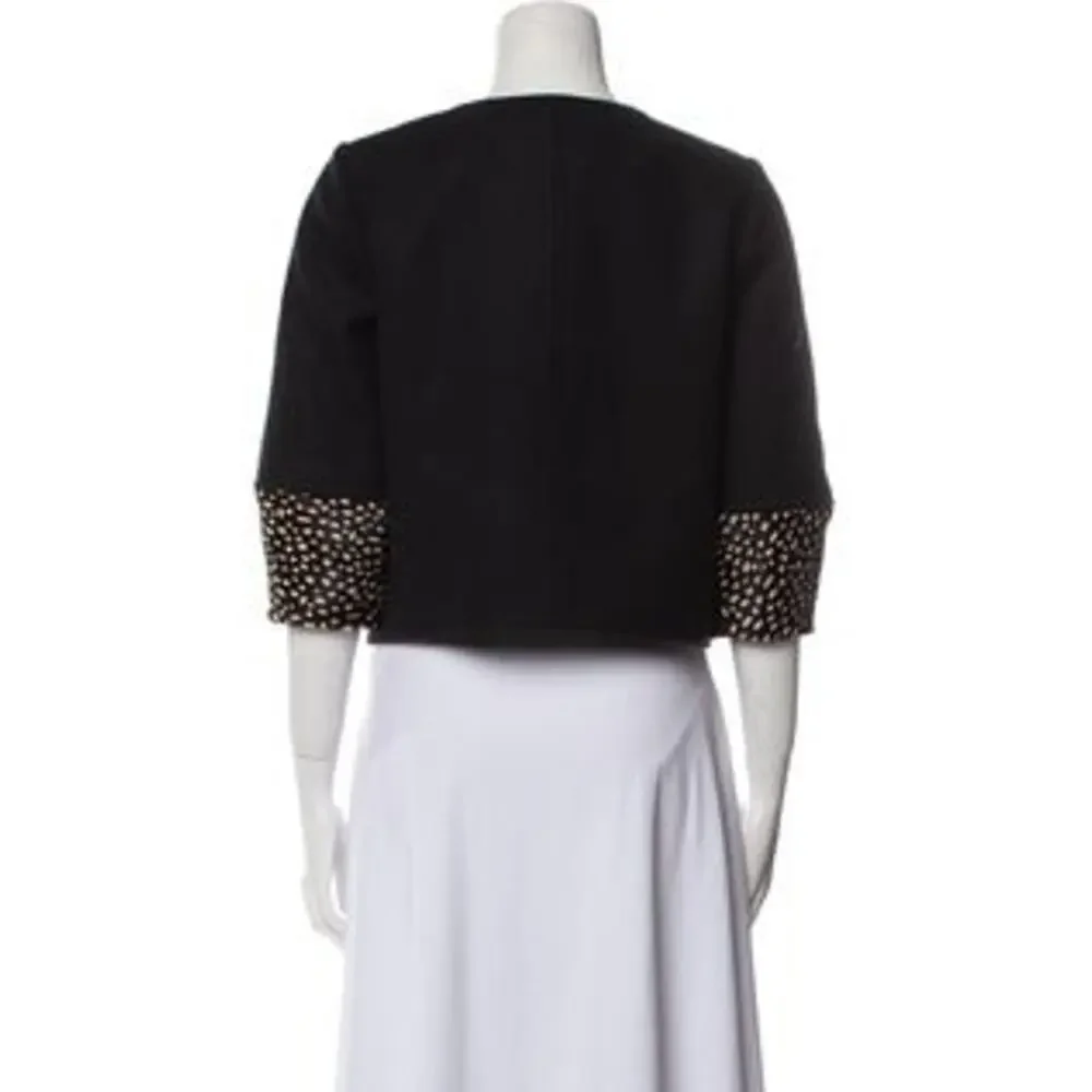 Tory Burch Peggy Calf Half Trimmed Wool Blend Jacket Black Women's Size 12